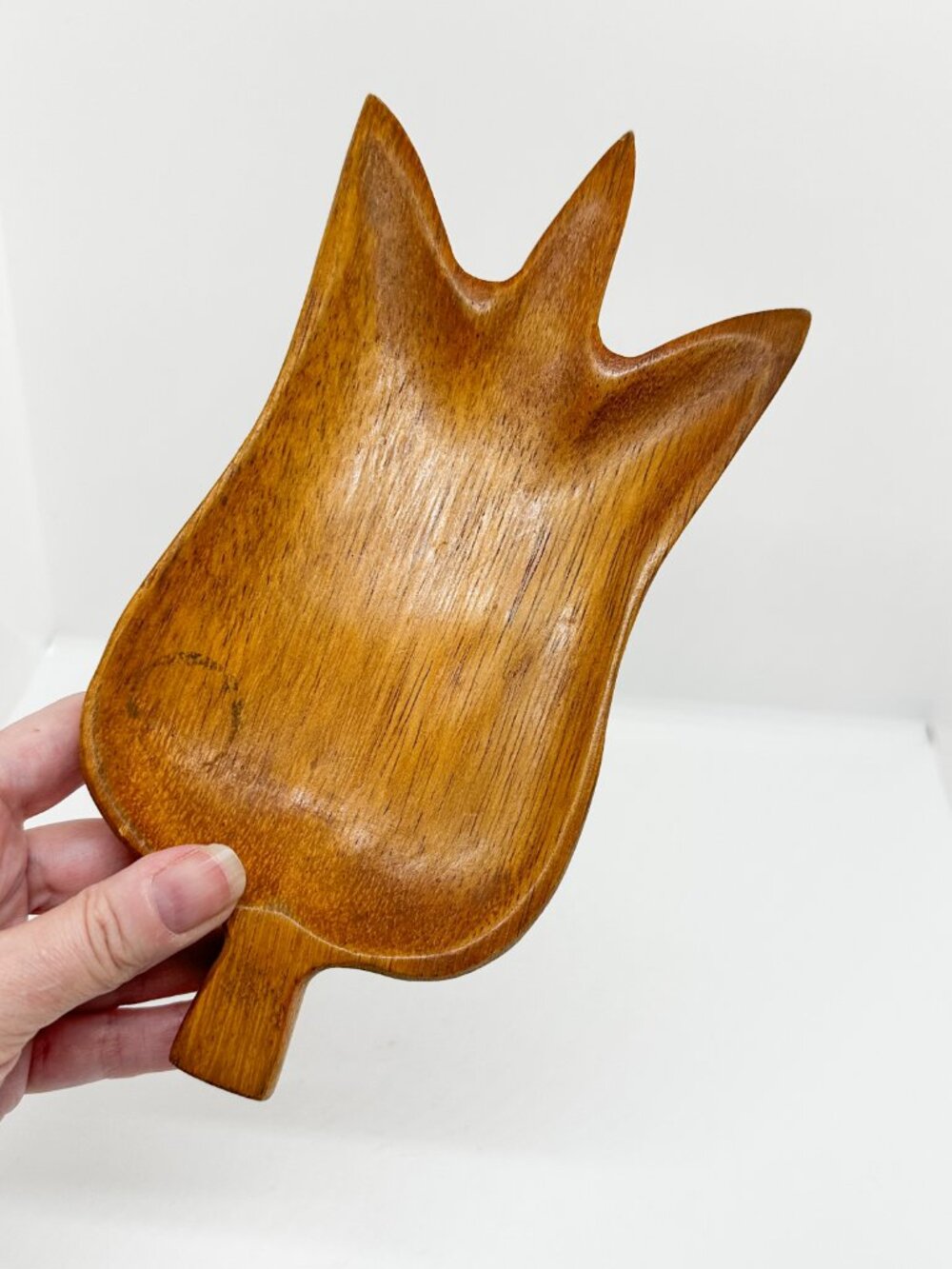 Vintage 70's Wood Tulip Flower Pod Bowl Trinket Dish Boho Cottagecore MCM